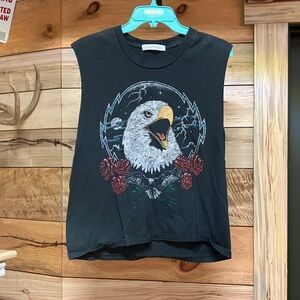 Chaser Black Muscle Tee with Eagle and Floral Design